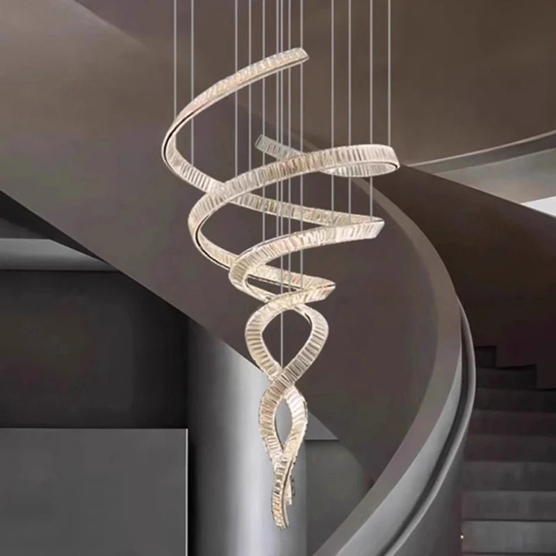 Elara Moderner Kristall-Treppen-Kronleuchter mit LED, Fern-/Touch-Steuerung