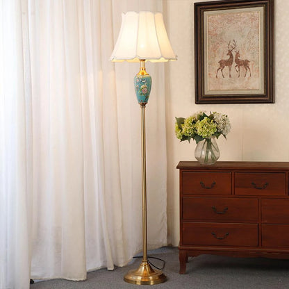 Élise Keramik Retro LED-Stehleuchte Stoffschirm Wohnzimmer