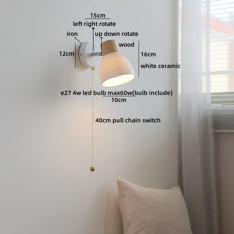 Camille White Ceramic LED Wall Lamp Switch E27 Nordic