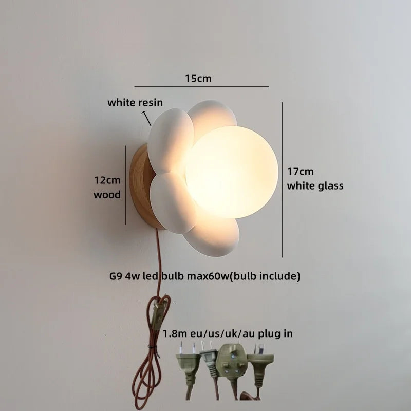 Kameliablumen-Glas-Wandleuchte für nordisches Kinderzimmer