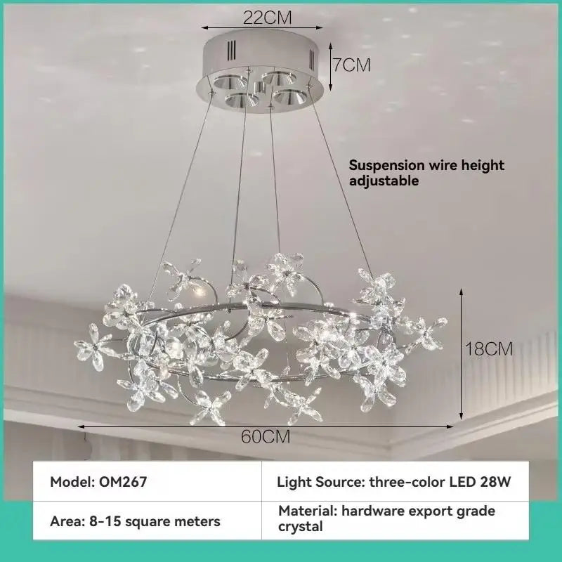 Camille French Crystal Wreath Pendant Lamp Princess Bedroom Light