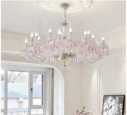 Romantic Crysatl Candle Chandelier Luxury Glass Pink Decora E14 Pendant Lights D68cm H52cm Art Decor Led Lamparas Bedroom Lamp