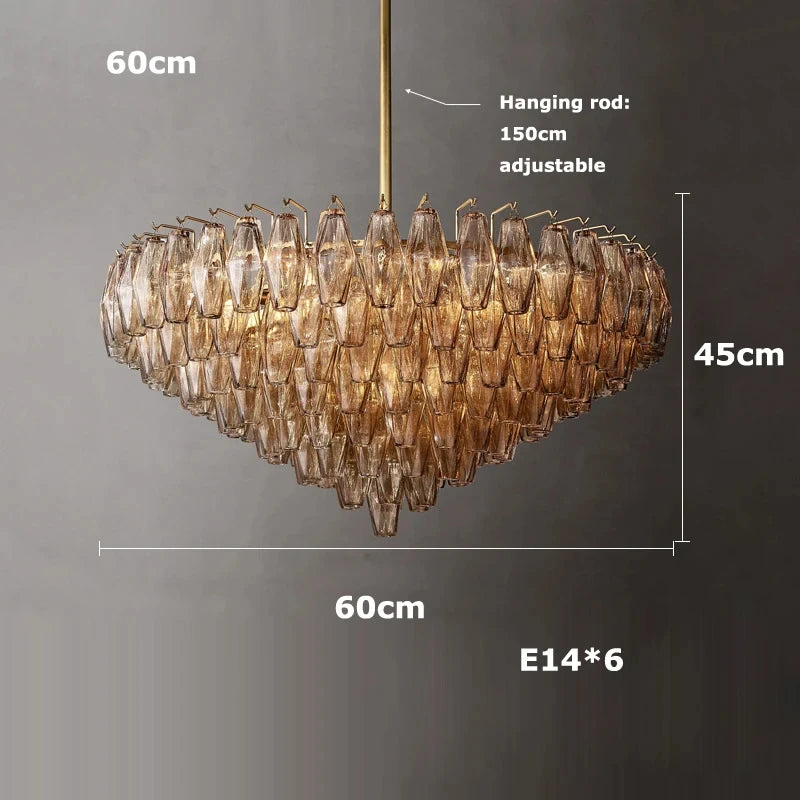 Retro Champagner Pendelleuchte für große Wohnzimmerbeleuchtung
