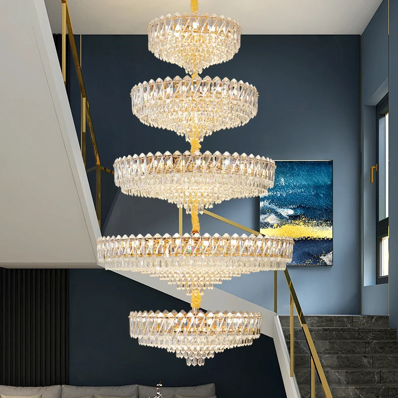 Camille französischer Luxus-Kronleuchter mit langen Kristallen, goldene LED, großartige Lobby-Leuchte