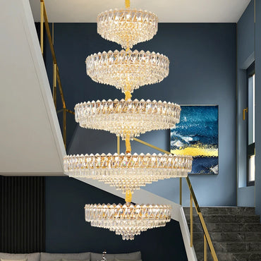 Camille französischer Luxus-Kronleuchter mit langen Kristallen, goldene LED, großartige Lobby-Leuchte