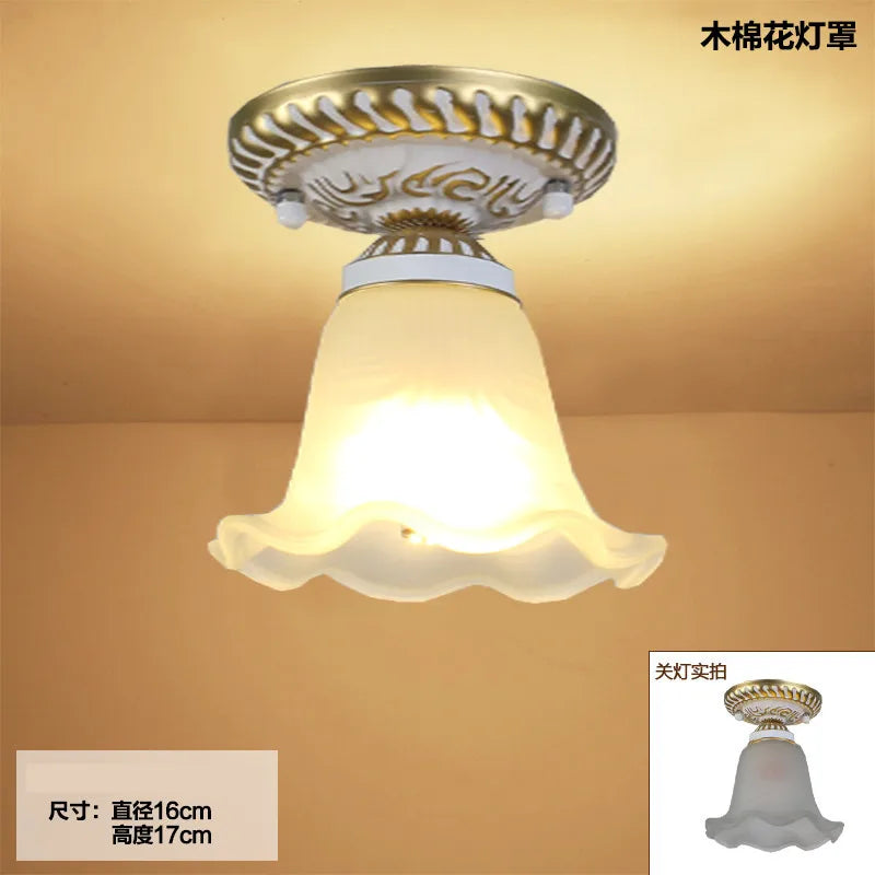 Camille Retro Glass Ceiling Light Ivory E27 Hallway Lamp