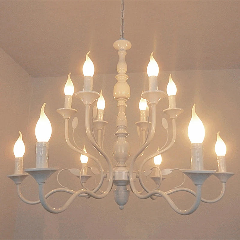 Luxury Rustic Wrought Iron Chandelier with Blue Candle LED Lights for Living Room
