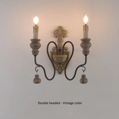 Sophie French Country Wood Iron Wall Lamp E14 Vintage Sconce