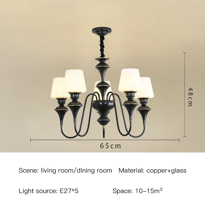 Classic Copper Ceiling Chandelier with Frosted Glass Shades for Living Room