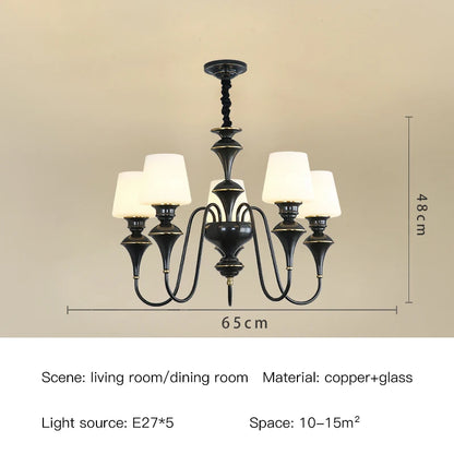Classic Copper Ceiling Chandelier with Frosted Glass Shades for Living Room