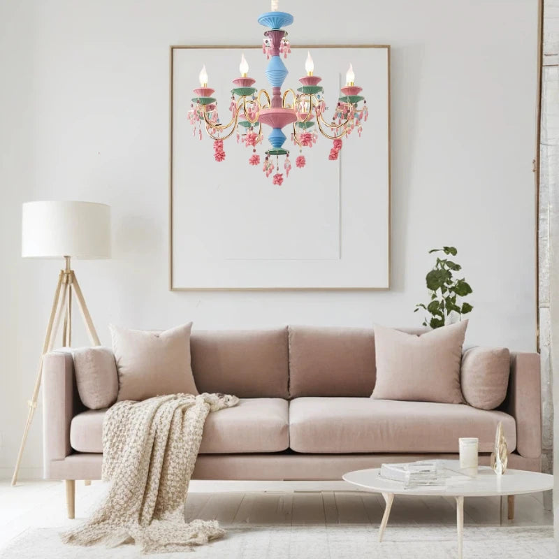 Französischer Landhausstil Deckenleuchter Esszimmer, Kinderzimmer, Prinzessinnenzimmer farbiger europäischer Kronleuchter