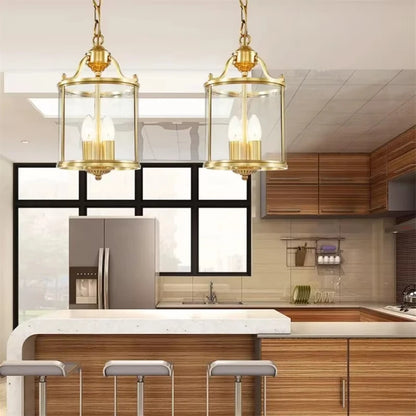 American Country Bronze and Glass Pendant Lamp for Living and Dining Rooms
