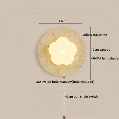 Sophie Gelb Travertin Holz LED Wandleuchte Wabi Sabi