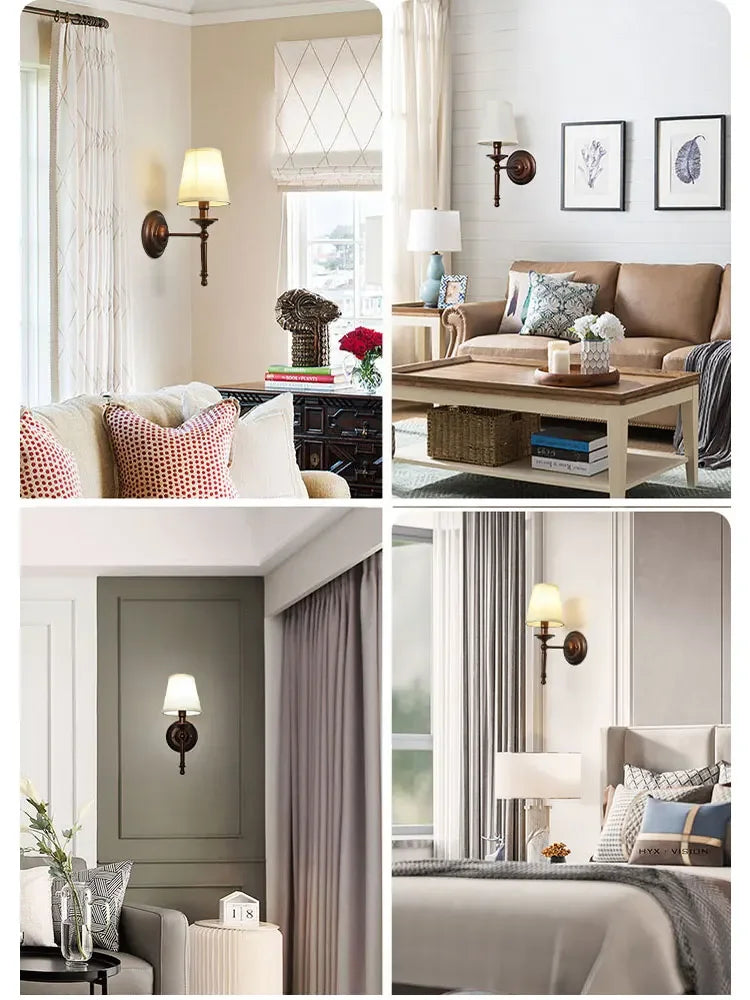Amélie Retro Coffee Fabric Wall Lamp E14 European Bedside Light
