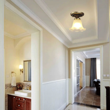 Camille Retro Glass Ceiling Light Ivory E27 Hallway Lamp