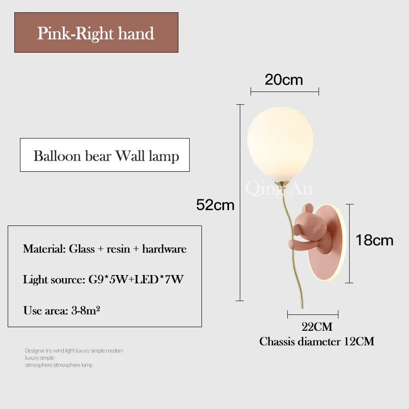 Chloé Balloon-Bär LED-Wandlampe Kinderzimmer Prinzessinnenstil