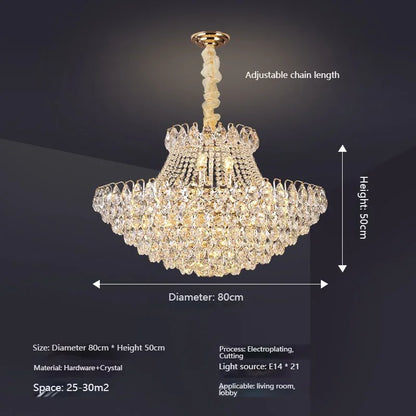 Luxury Round Golden Crystal Chandelier for Living Room & Bedroom