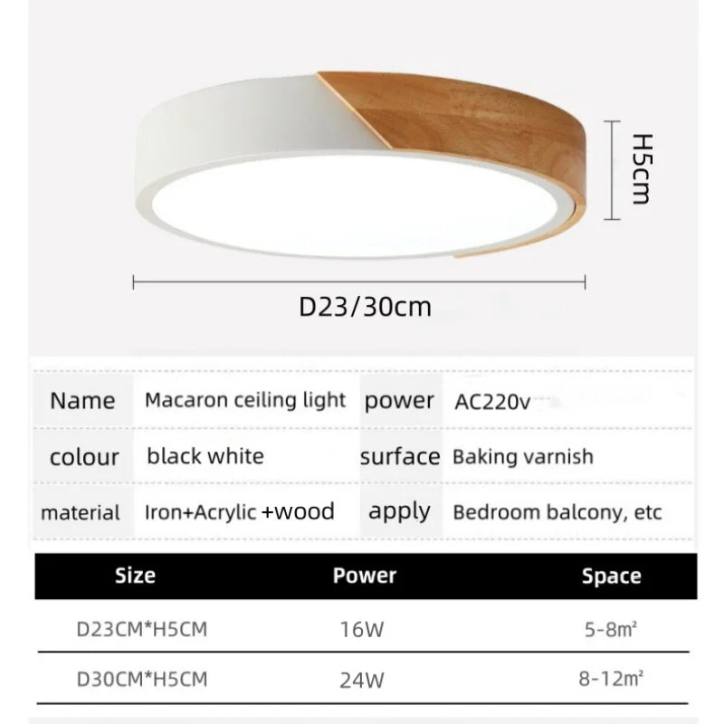 Camille Nordic Macaroon LED-Deckenleuchte, rund, aus Holz