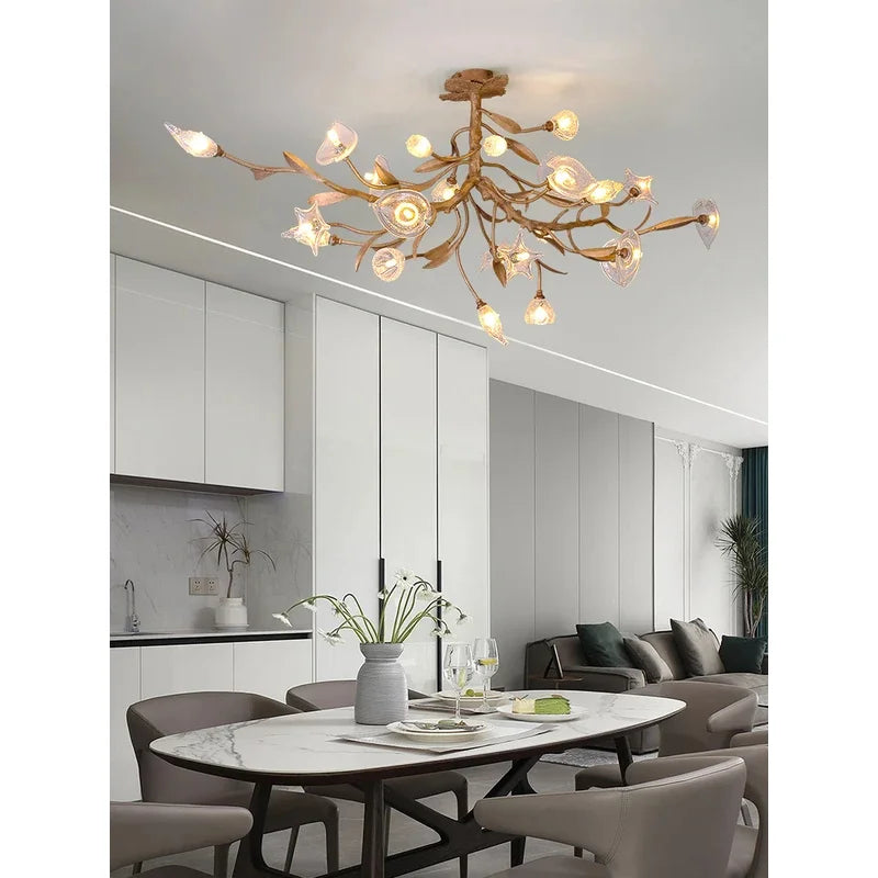 Élise Postmodern Copper Crystal Flower Chandelier Ceiling Light