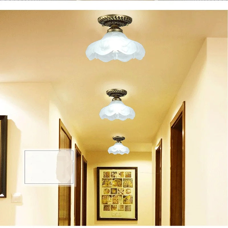 Camille Retro Glass Ceiling Light Ivory E27 Hallway Lamp