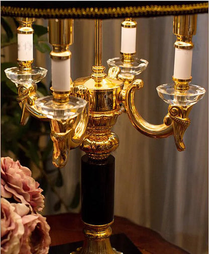 Élysée Luxuriöse Schwarz-Goldene Kristall-Tischlampe