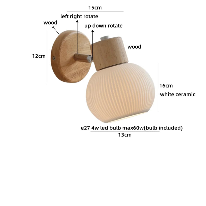 Chloé Ceramic Wall Light with Wood Accent