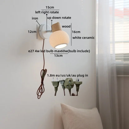Camille White Ceramic LED Wall Lamp Switch E27 Nordic
