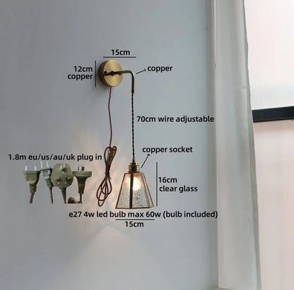 Élise Vintage Wandleuchte Messingarm aus Goldglas Kupfer mit LED