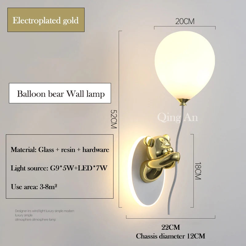 Chloé Balloon-Bär LED-Wandlampe Kinderzimmer Prinzessinnenstil
