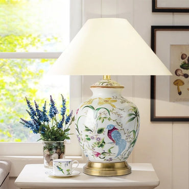 Blumen- und Vogel-Keramik-LED-Stehlampe für Schlafzimmer und Wohnzimmer