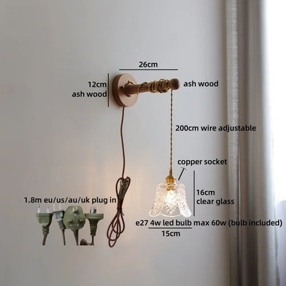 Madeleine Vintage Brass Wall Lamp with Ash Wood Base