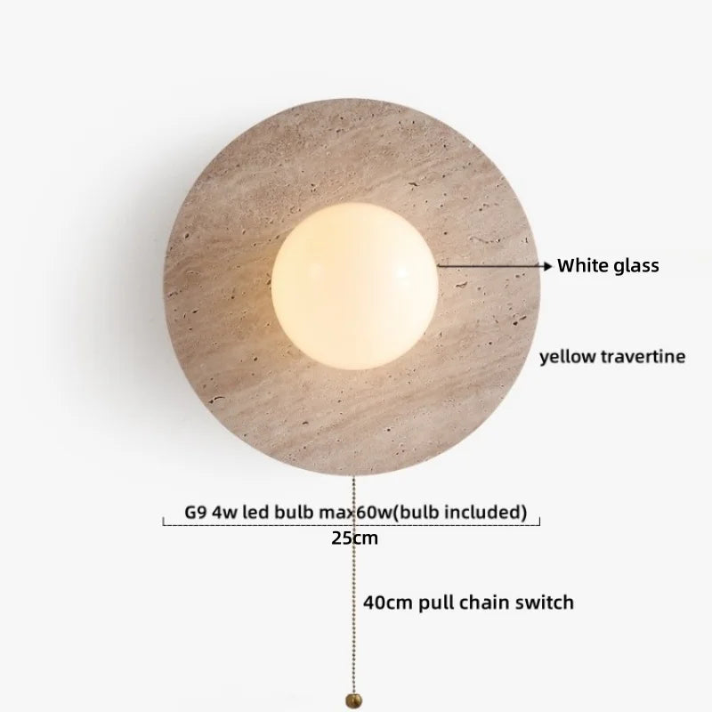 Sophie Gelb Travertin Holz LED Wandleuchte Wabi Sabi