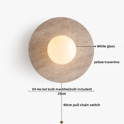 Sophie Gelb Travertin Holz LED Wandleuchte Wabi Sabi