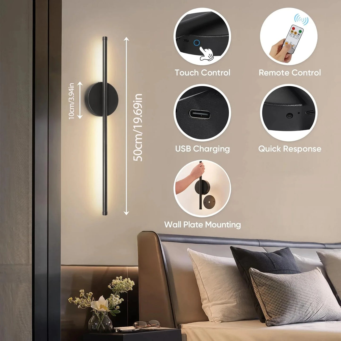 Élise Moderne Gold & Schwarz Wiederaufladbare LED Wandlampe