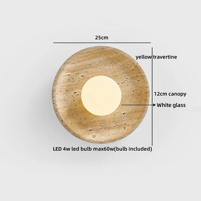 Sophie Gelb Travertin Holz LED Wandleuchte Wabi Sabi