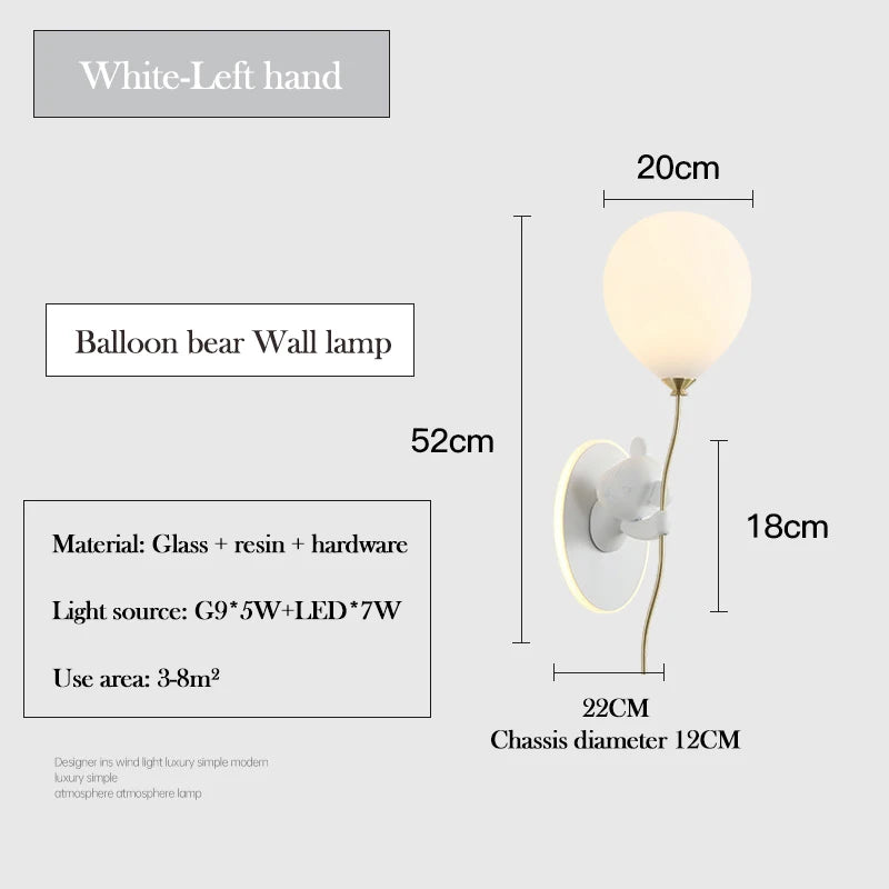 Chloé Balloon-Bär LED-Wandlampe Kinderzimmer Prinzessinnenstil