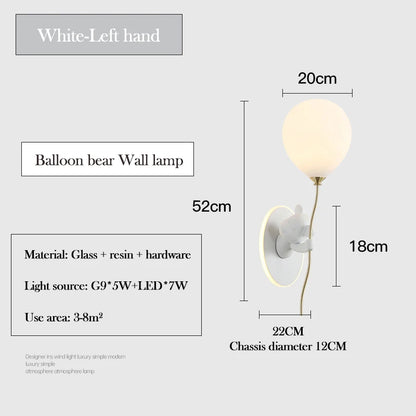 Chloé Balloon-Bär LED-Wandlampe Kinderzimmer Prinzessinnenstil
