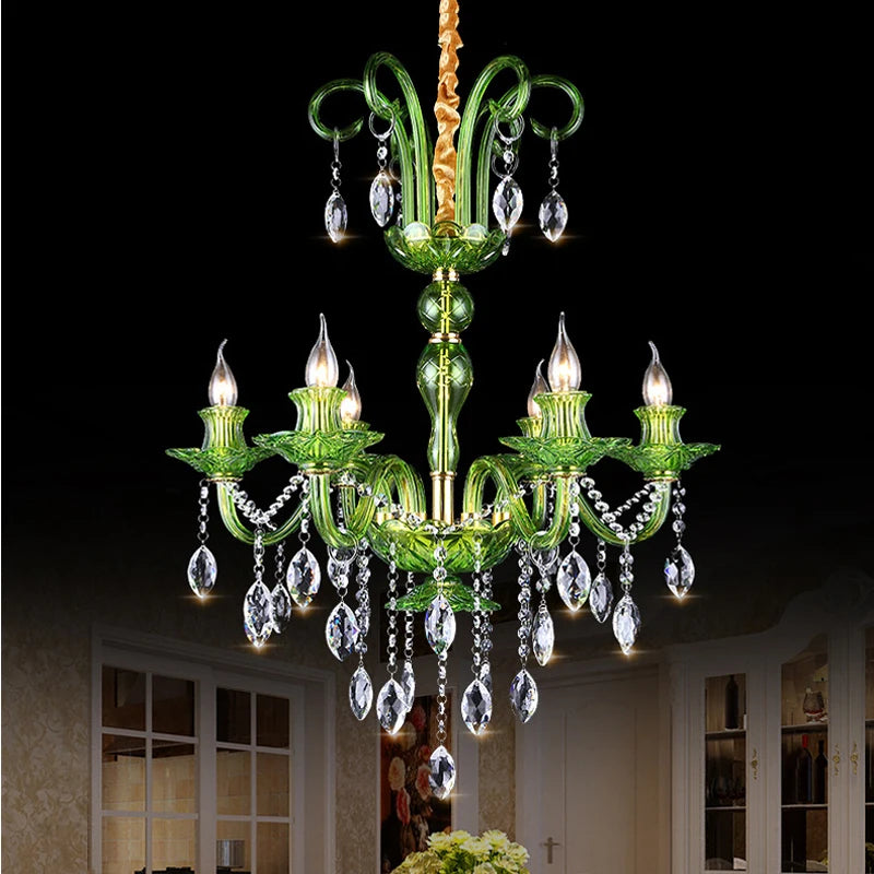 Moderner Luxus-Grünkristall-Kronleuchter im Wellen-Lotusblatt-Design LED-Pendelleuchte für Schlafzimmer, Hotellobby, Korridor und Restaurant