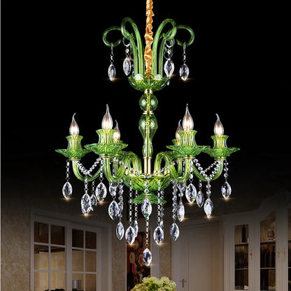 Moderner Luxus-Grünkristall-Kronleuchter im Wellen-Lotusblatt-Design LED-Pendelleuchte für Schlafzimmer, Hotellobby, Korridor und Restaurant