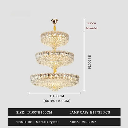 Camille französischer Luxus-Kronleuchter mit langen Kristallen, goldene LED, großartige Lobby-Leuchte