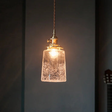 Élise Vintage Hängeleuchte aus rissigem Glas mit Kupfer und LED im Loft-Stil