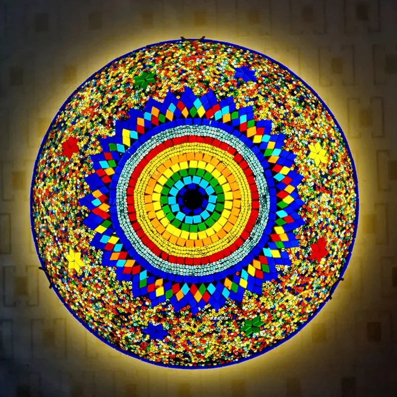 Madeleine Tiffany Stained Glass Ceiling Lamp Blue LED