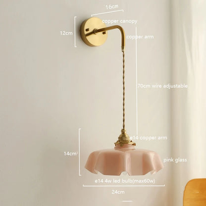Élise Pink Glass Copper Wall Light