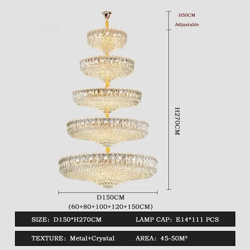 Camille französischer Luxus-Kronleuchter mit langen Kristallen, goldene LED, großartige Lobby-Leuchte