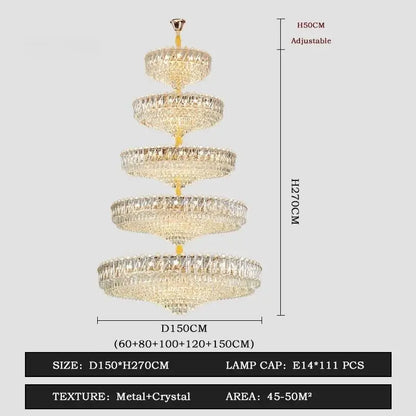 Camille französischer Luxus-Kronleuchter mit langen Kristallen, goldene LED, großartige Lobby-Leuchte