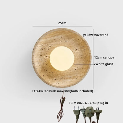 Sophie Gelb Travertin Holz LED Wandleuchte Wabi Sabi