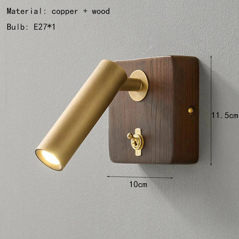 Camille Messing- und Holz-Wandleuchte E27 mit Schalter Moderne Akzentbeleuchtung