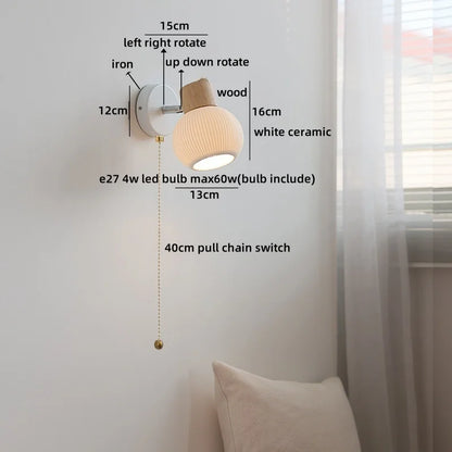Camille White Ceramic LED Wall Lamp Switch E27 Nordic