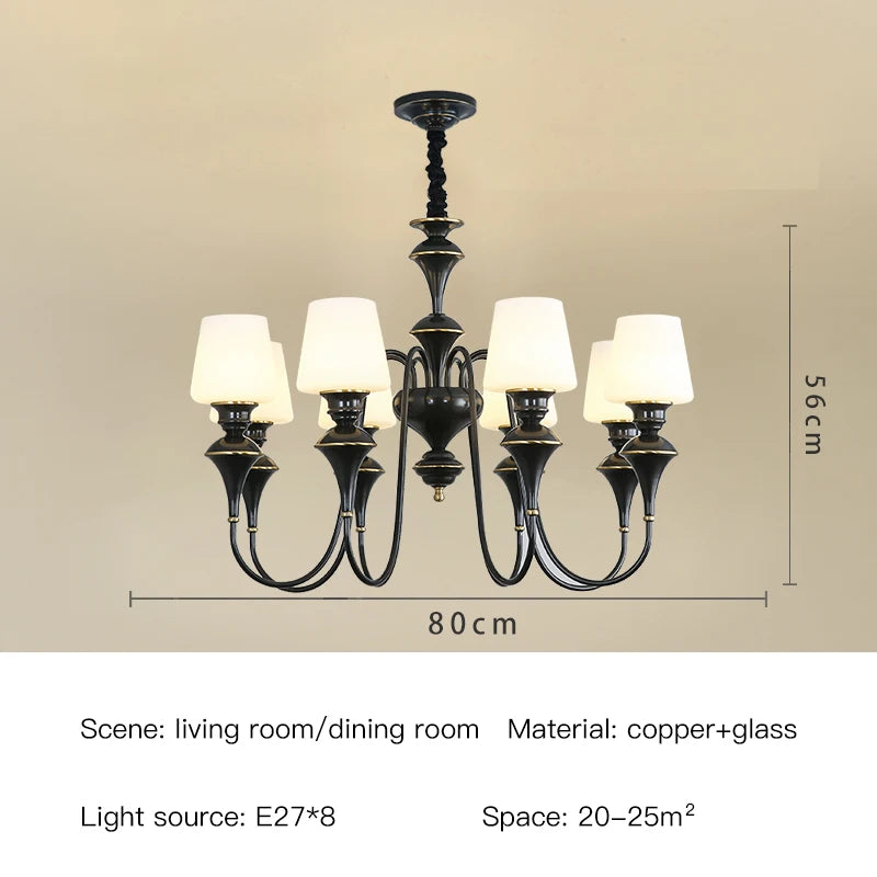 Classic Copper Ceiling Chandelier with Frosted Glass Shades for Living Room