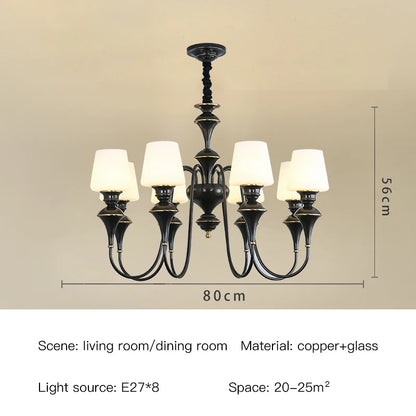 Classic Copper Ceiling Chandelier with Frosted Glass Shades for Living Room